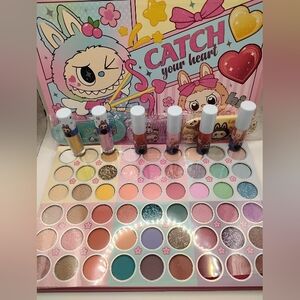 Labubu 54 Color Makeup Palette and 6 Lip Gloss Set With 3 Combs